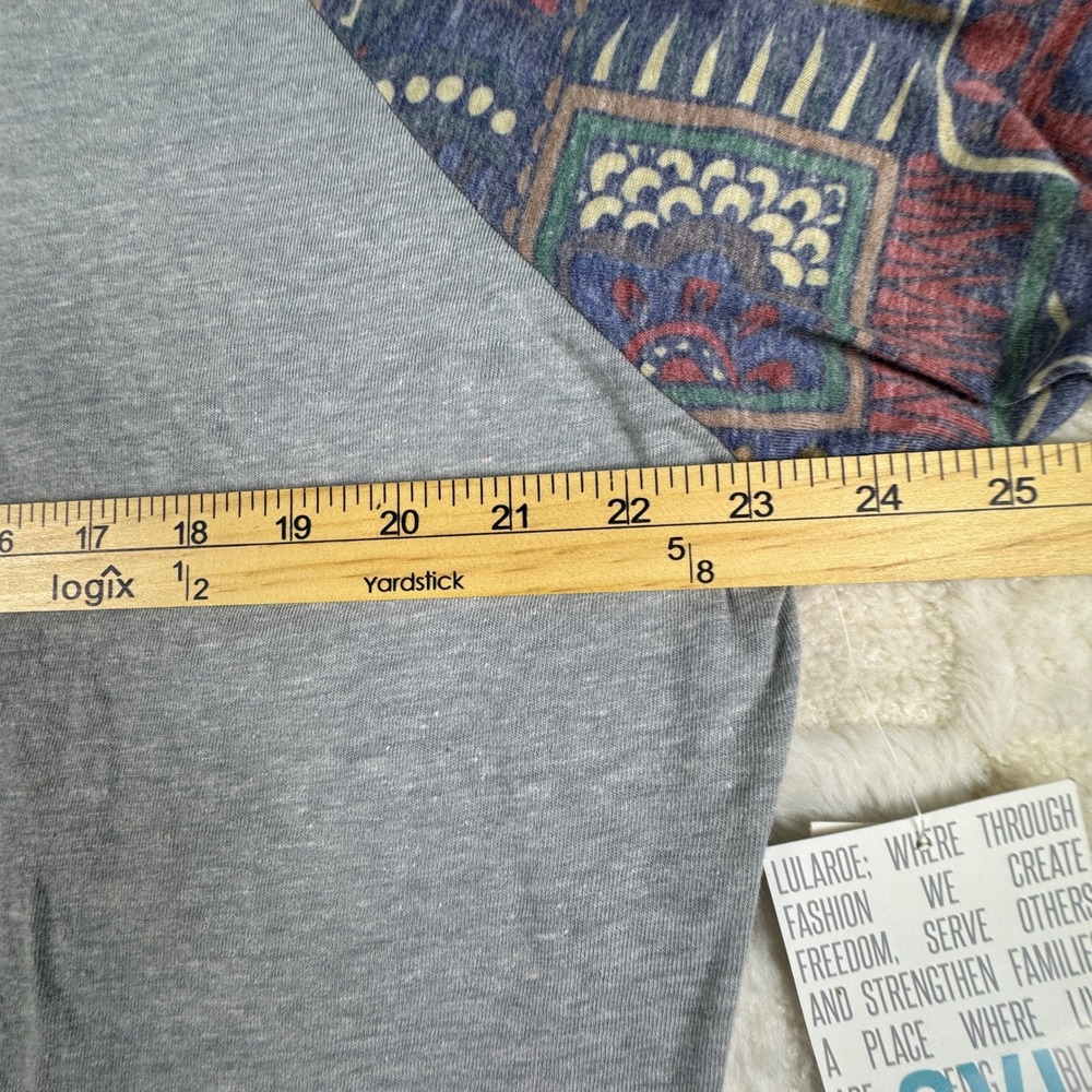 LuLaRoe Randy 2XL Gray Raglan Baseball Tee Multi-Color Geometric Pattern NWT - Picture 11 of 12